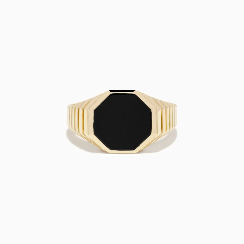 Men's 14K Yellow Gold Onyx Octagon Ring made by Effy