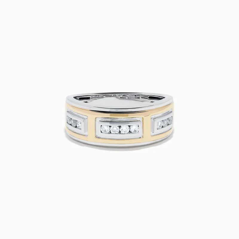 Men's 14K Two Tone Gold Diamond Channel Set Ring made by Effy