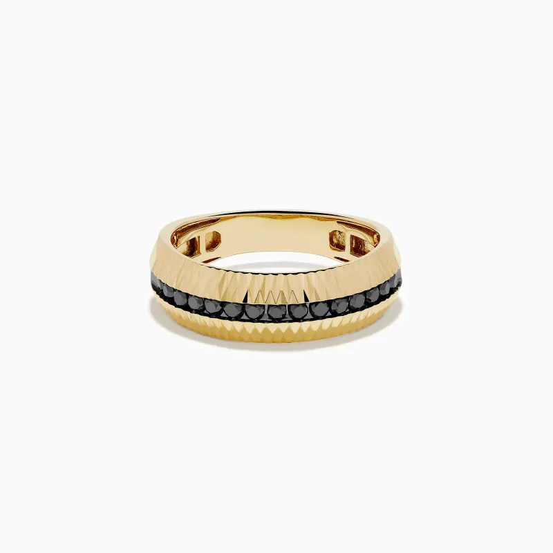 Men's 14K Yellow Gold Black Diamond Geometric Ring made by Effy