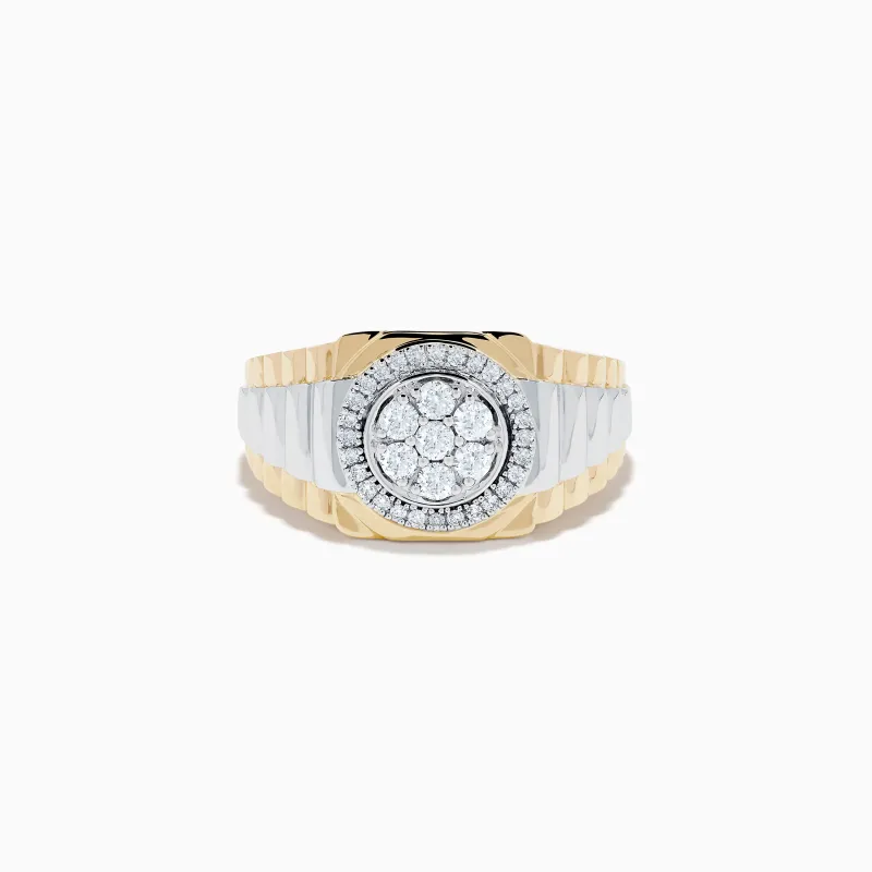 Men's 14K Two Tone Gold Diamond Signet Ring made by Effy
