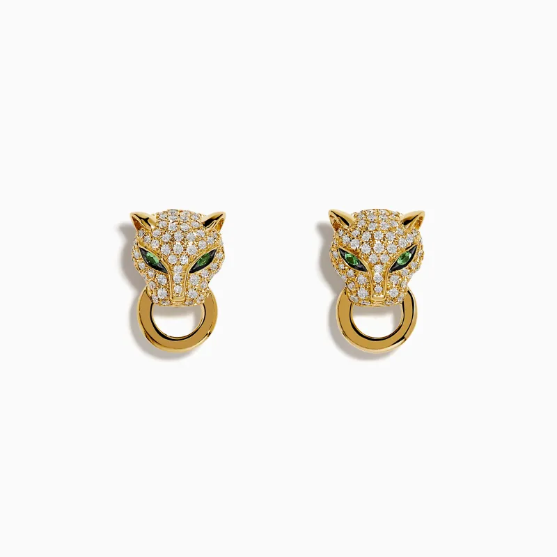 Signature 14K Yellow Gold Diamond Panther Earrings made by Effy
