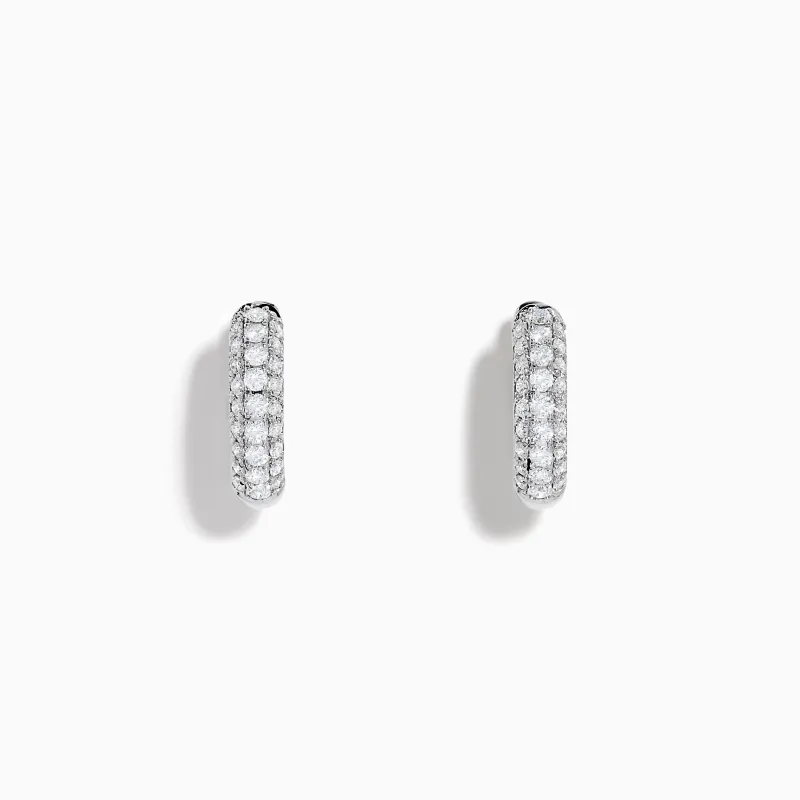 14K White Gold Diamond Three Row Pave Huggie Earrings made by Effy