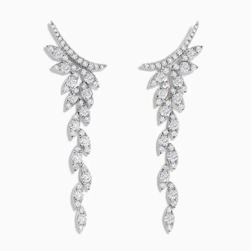 14K White Gold Diamond Drop Leaf Earrings made by Effy