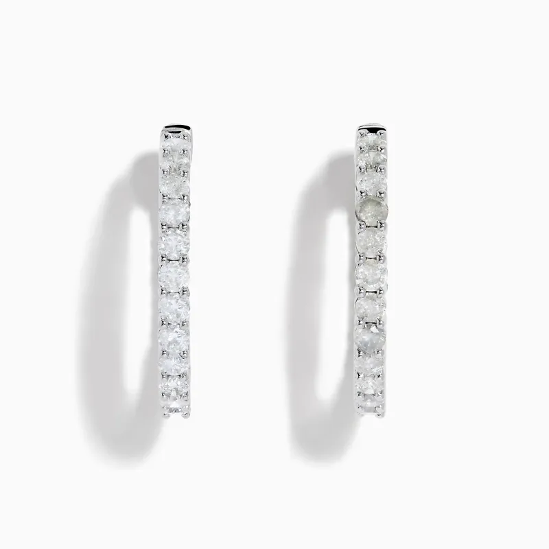 14K White Gold Diamond Inside Out Hoop Earrings made by Effy