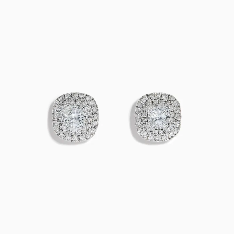 18K White Gold Diamond Double Halo Cushion Stud Earrings made by Effy