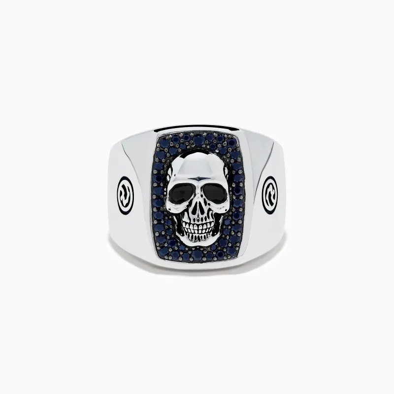 Men's Sterling Silver Black Spinel Skull Ring made by Effy