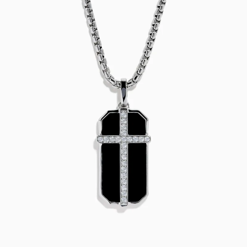 Men's Sterling Silver Onyx and White Sapphire Dog Tag Pendant made by Effy