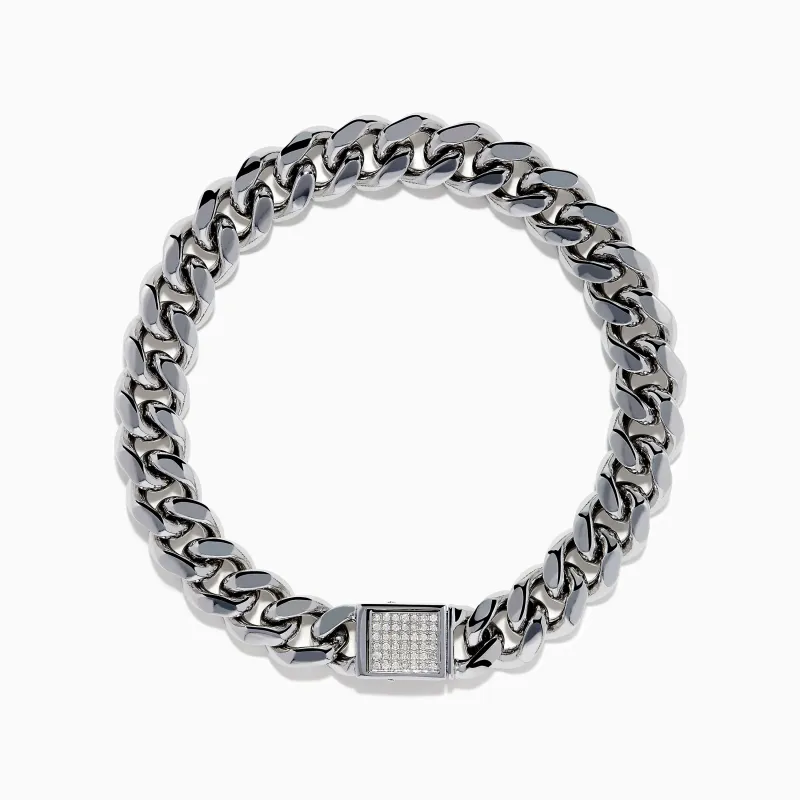 Men's Sterling Silver Diamond Cuban Link Bracelet made by Effy