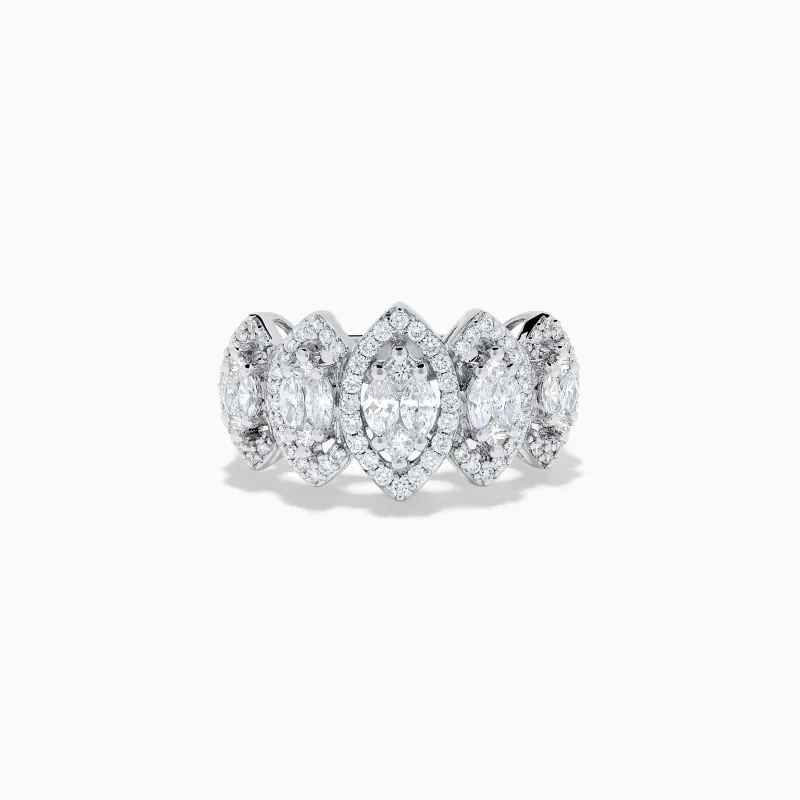 14K White Gold Diamond Marquise Halo Band Ring made by Effy
