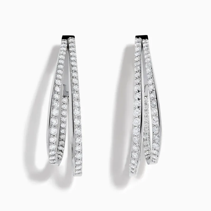 14K White Gold Diamond Double Hoop Earrings made by Effy