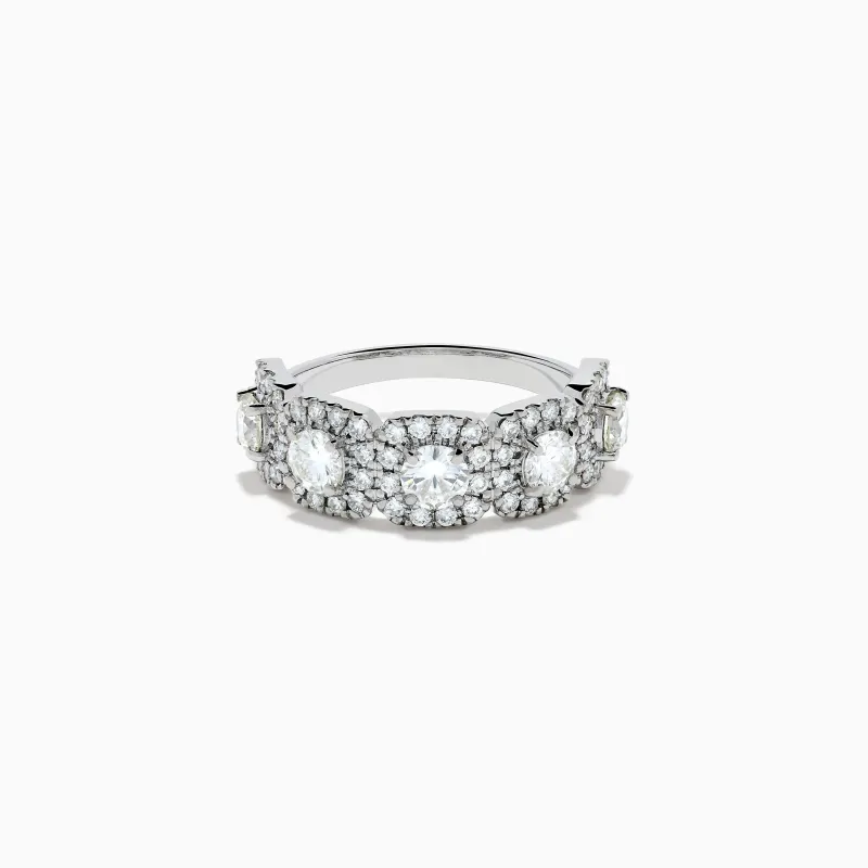 18K White Gold Diamond Round Halo Band Ring made by Effy