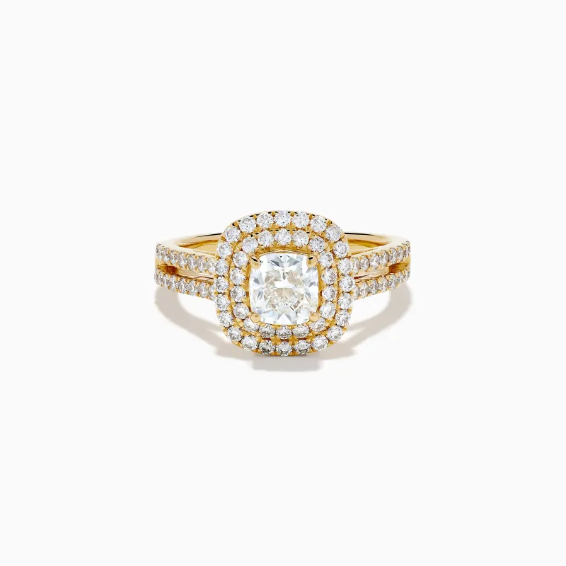 18K Yellow Gold Diamond Double Halo Ring made by Effy