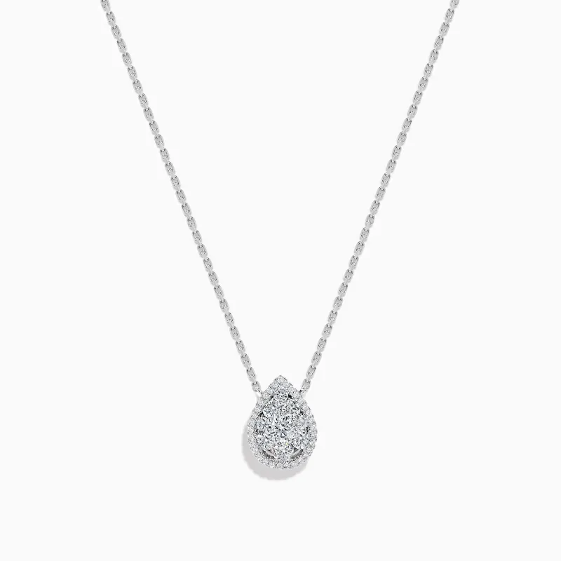 14K White Gold Diamond Cluster Pear Shaped Pendant Necklace made by Effy