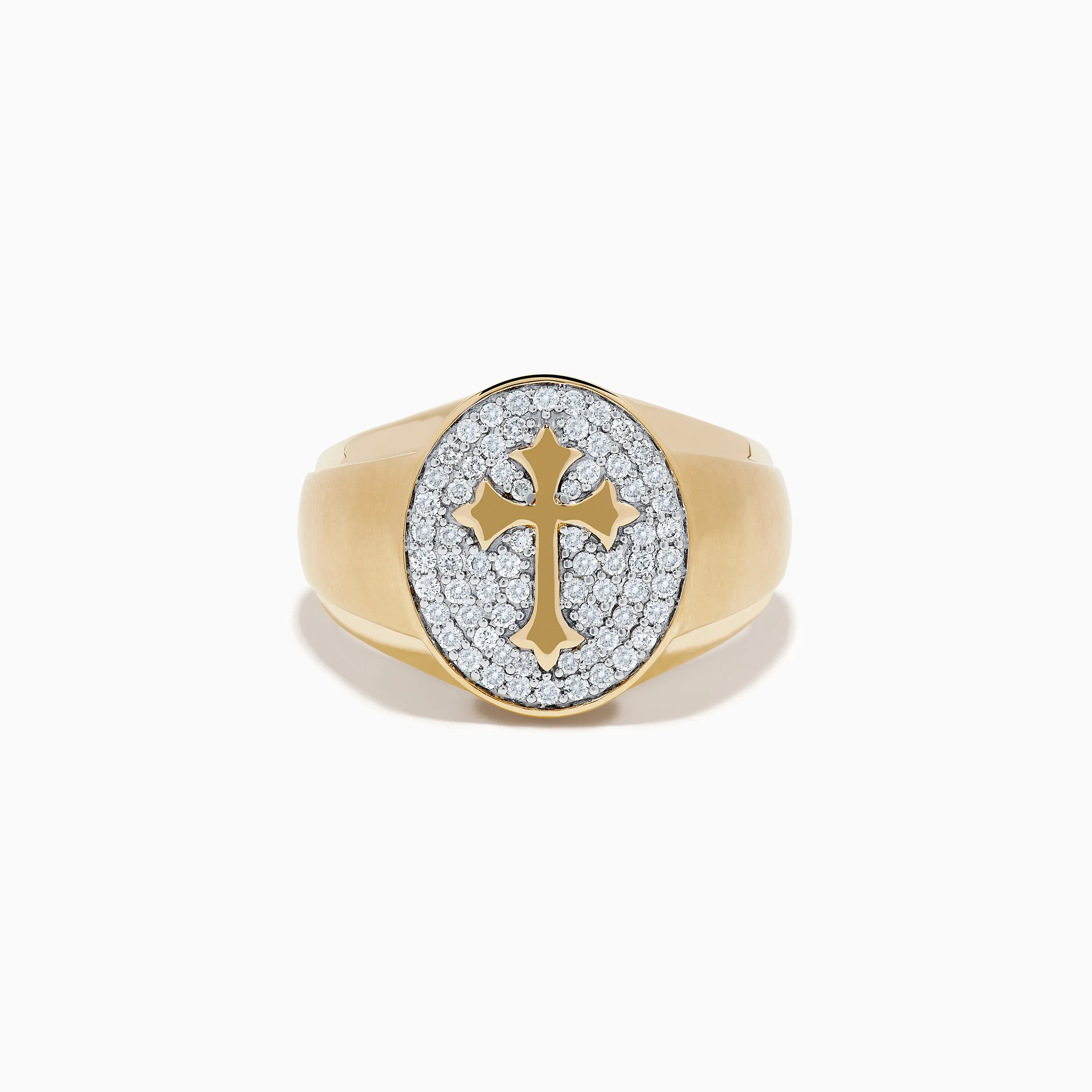 Men's 14K Yellow Gold Diamond Cross Signet Ring sold by Effy