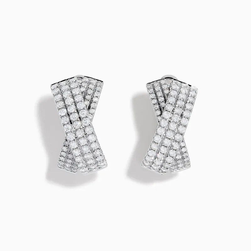 14K White Gold Diamond Pave Crossover Chunky Hoop Earrings made by Effy