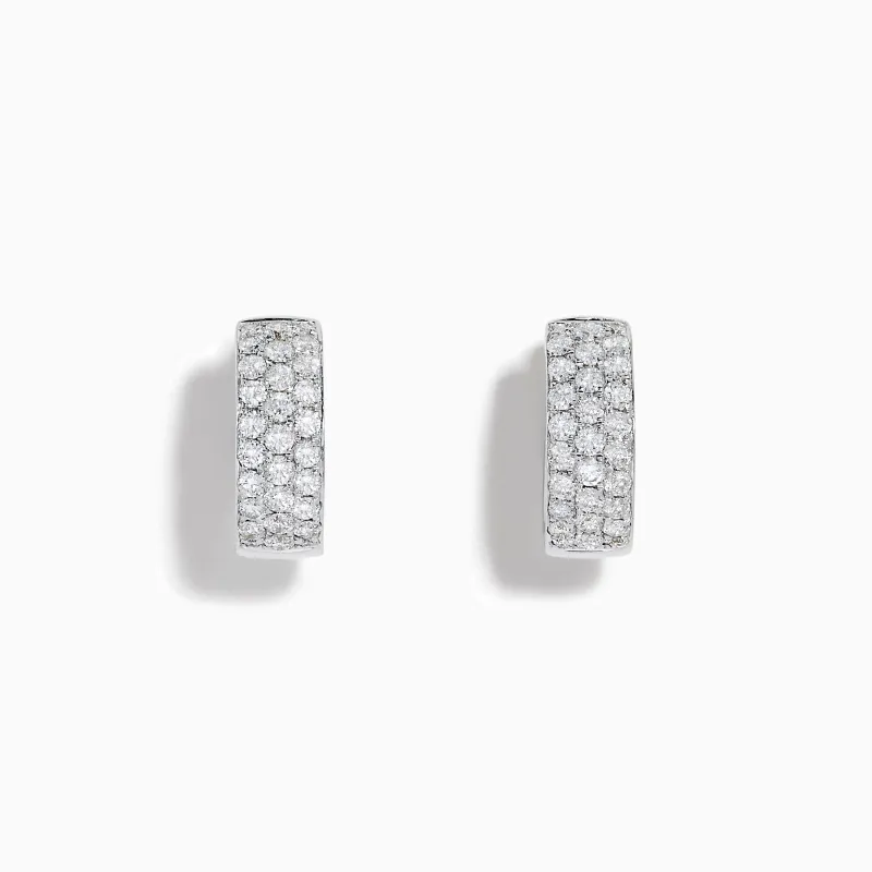 14K White Gold Diamond Three Row Pave Small Hoop Earrings made by Effy