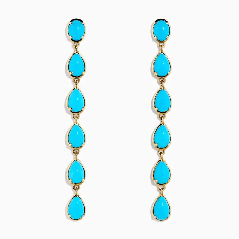14K Yellow Gold Turquoise Pear Shaped Linear Drop Earrings made by Effy