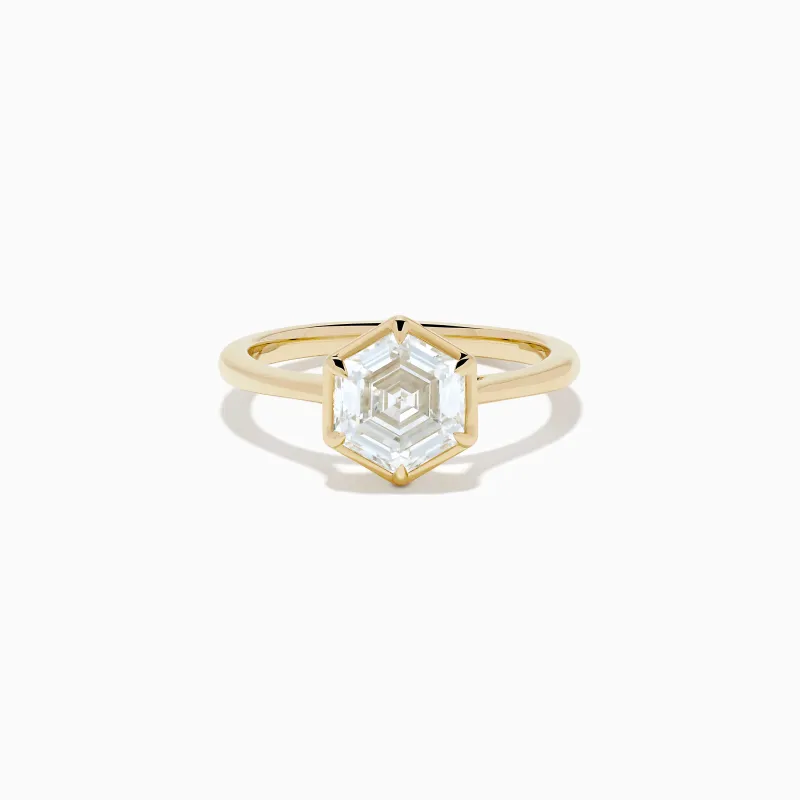 Lab Grown Diamond 2.00ct Hexagon Solitaire Ring in 14K Yellow Gold made by Effy
