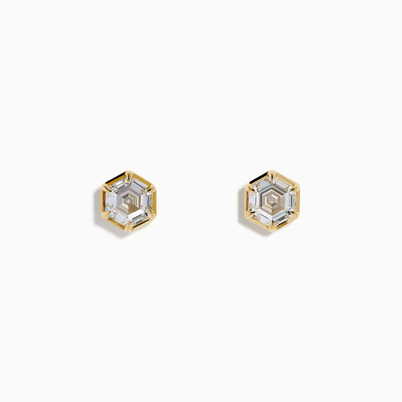 Web Exclusive Lab Grown Diamond 2.00ct Hexagon Stud Earrings in 14K Yellow Gold made by Effy