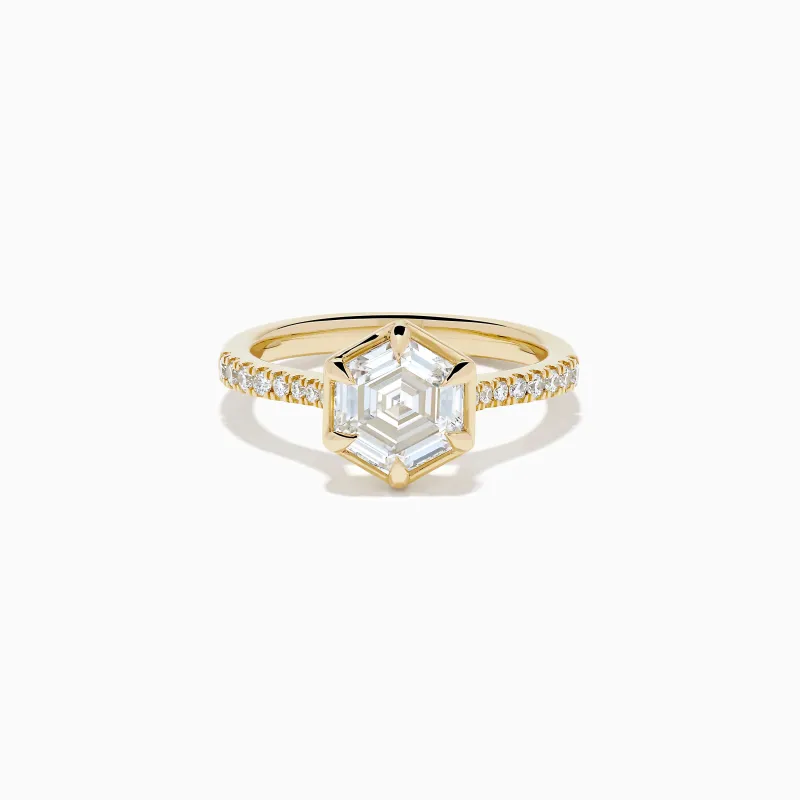 Lab Grown Diamond 2.00ct Hexagon with Pave Band Ring in 14K Yellow Gold made by Effy