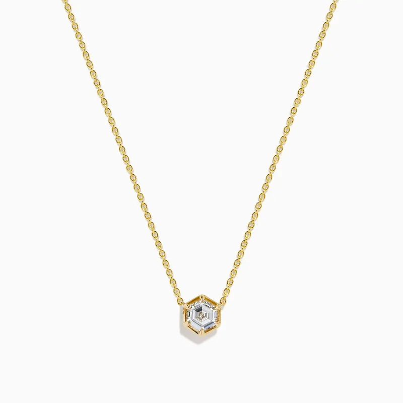 Lab Grown Diamond 1.00ct Hexagon Solitaire Necklace in 14K Yellow Gold made by Effy