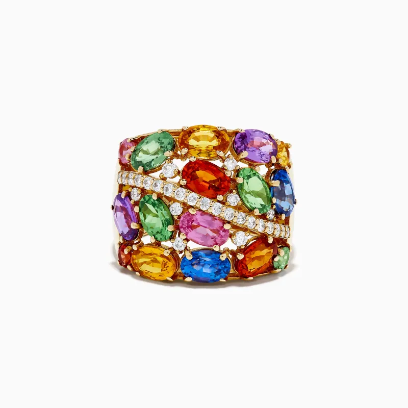 14K Yellow Gold Multi Sapphire and Diamond Statement Ring made by Effy