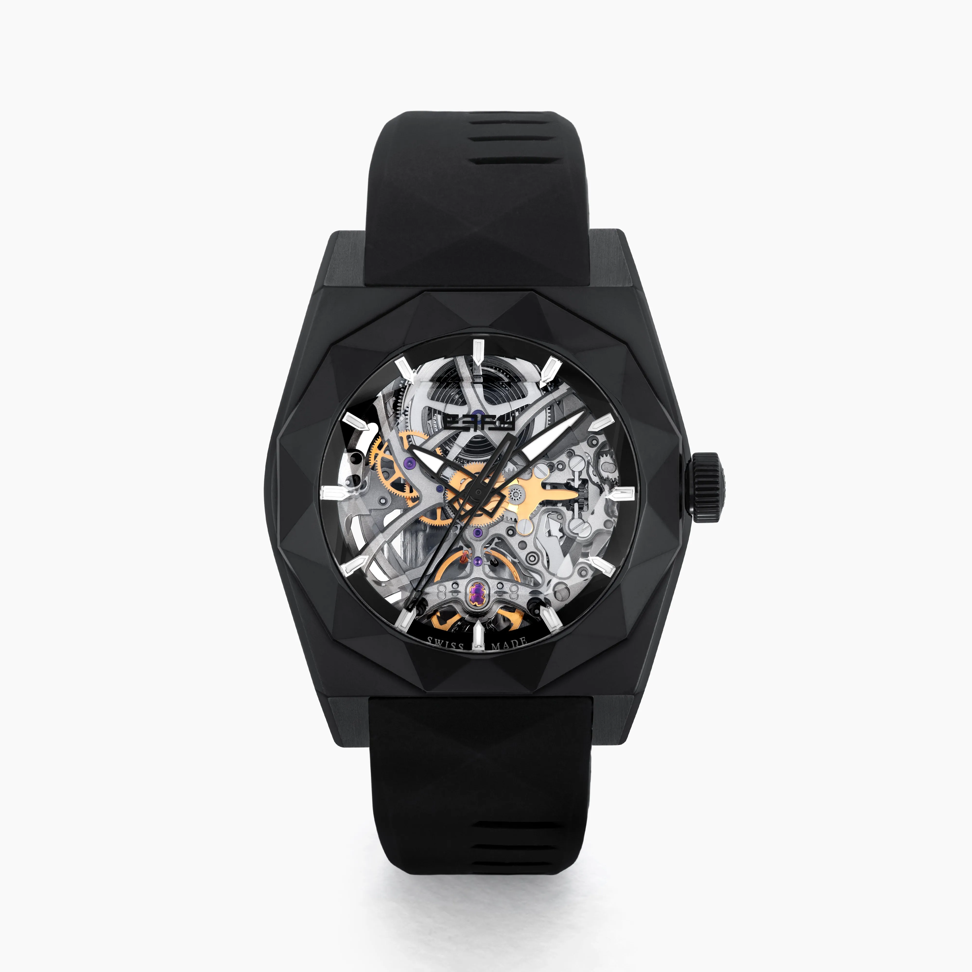 42MM Swiss Made Black PVD Titanium and Silicone Automatic Skeleton Watch sold by Effy