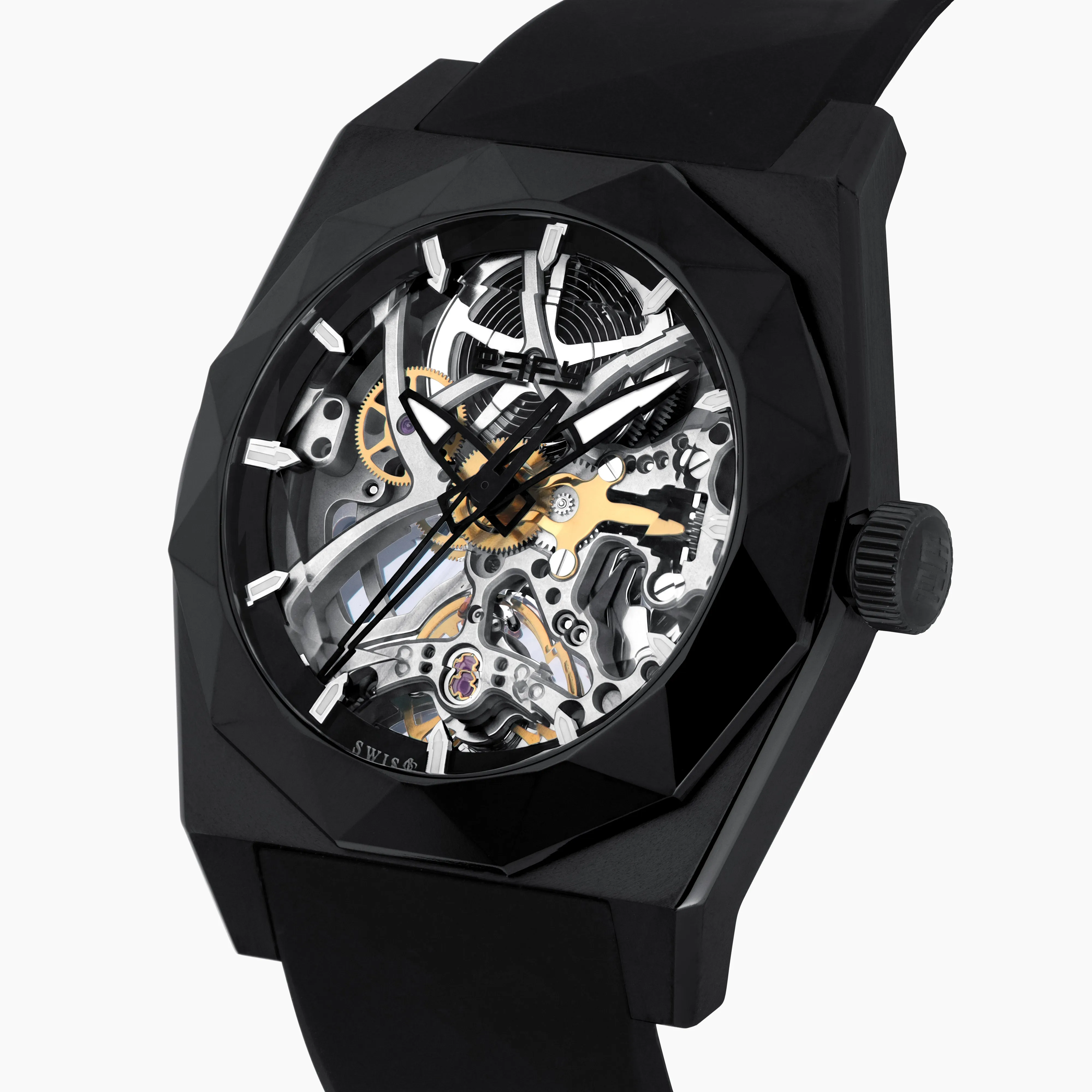 42MM Swiss Made Black PVD Titanium and Silicone Automatic Skeleton Watch sold by Effy product image thumbnail 3
