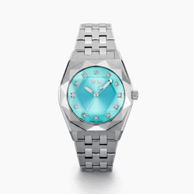 36MM Blue Dial Swiss Made Titanium Watch with Diamonds made by Effy
