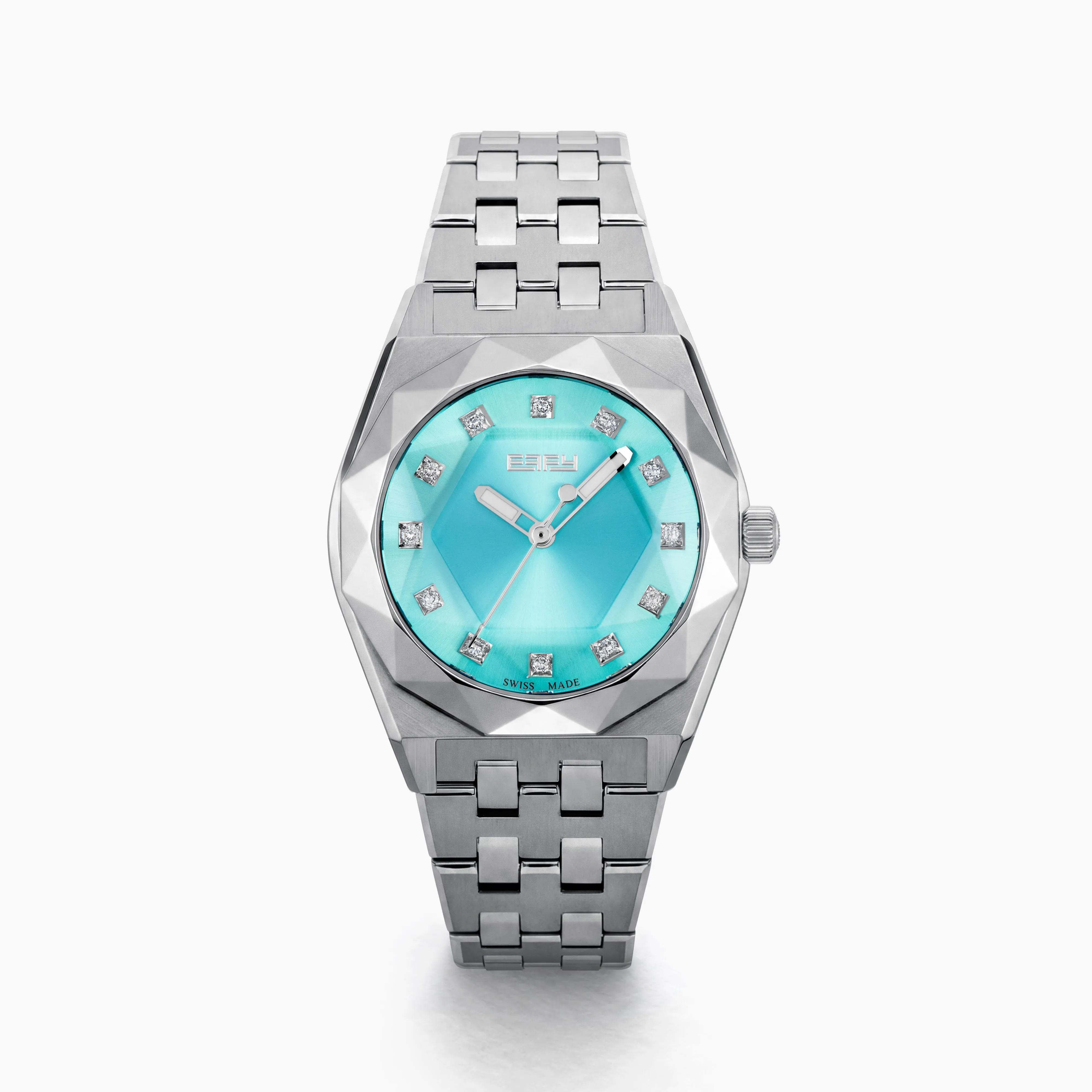 36MM Blue Dial Swiss Made Titanium Watch with Diamonds sold by Effy