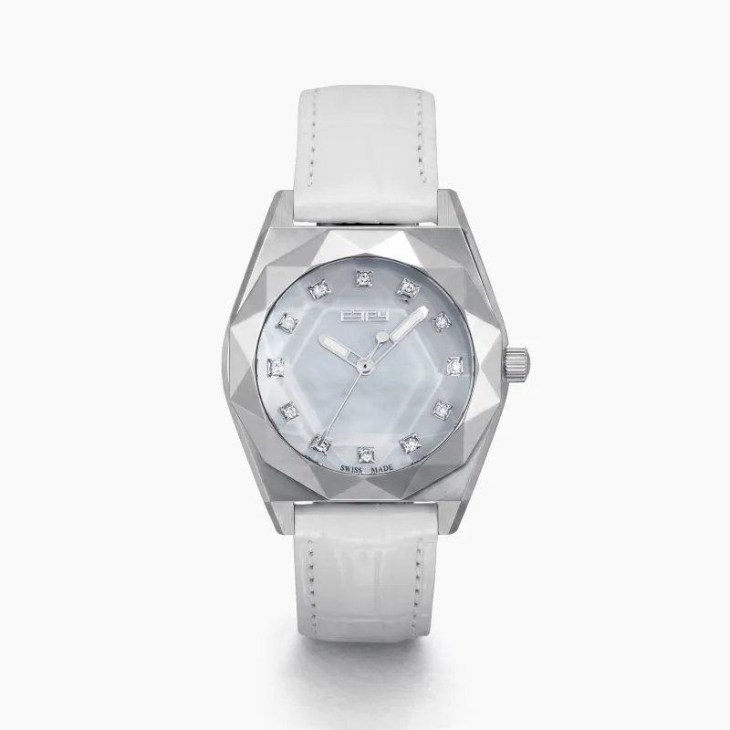 36MM White Dial Swiss Made Titanium Watch with Diamonds made by Effy