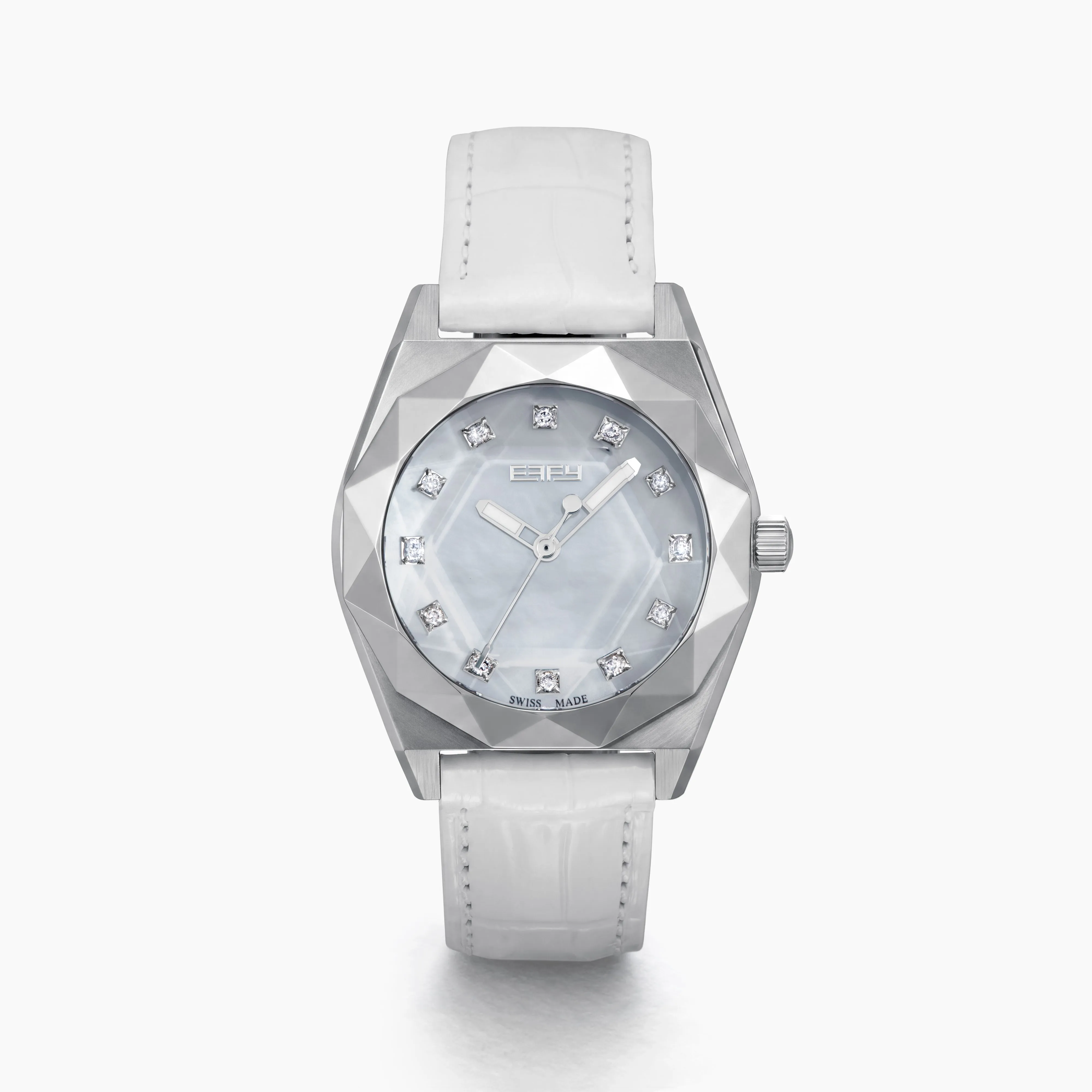 36MM White Dial Swiss Made Titanium Watch with Diamonds sold by Effy