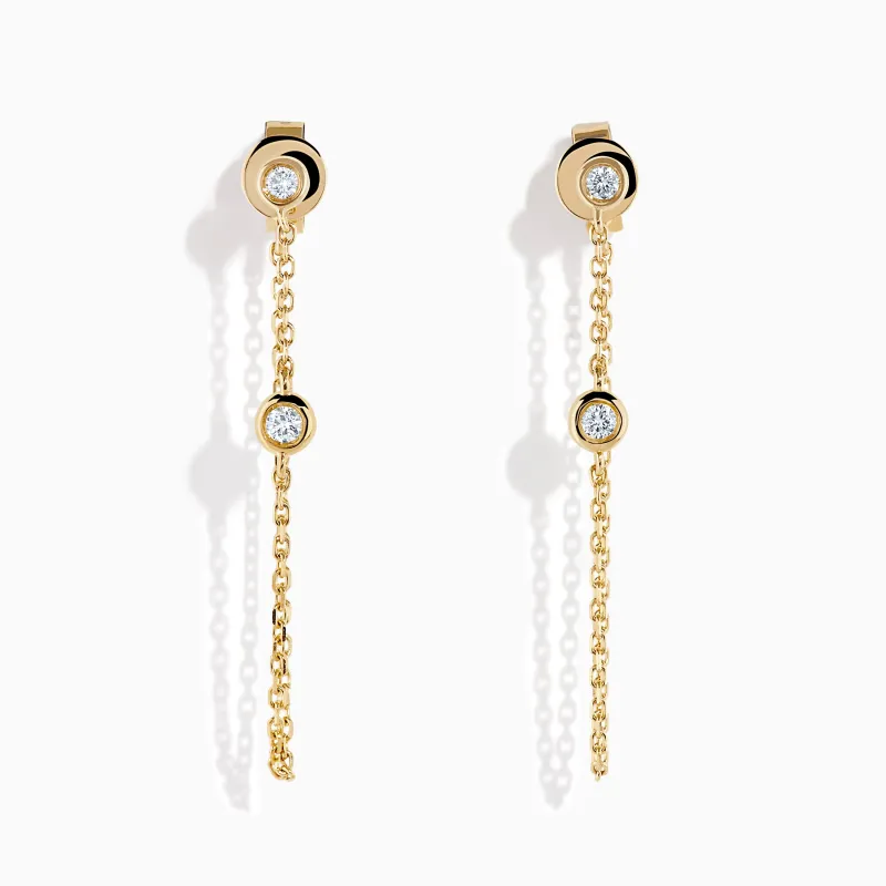 14K Yellow Gold Diamond Bezel-Set Chain Drop Earrings made by Effy