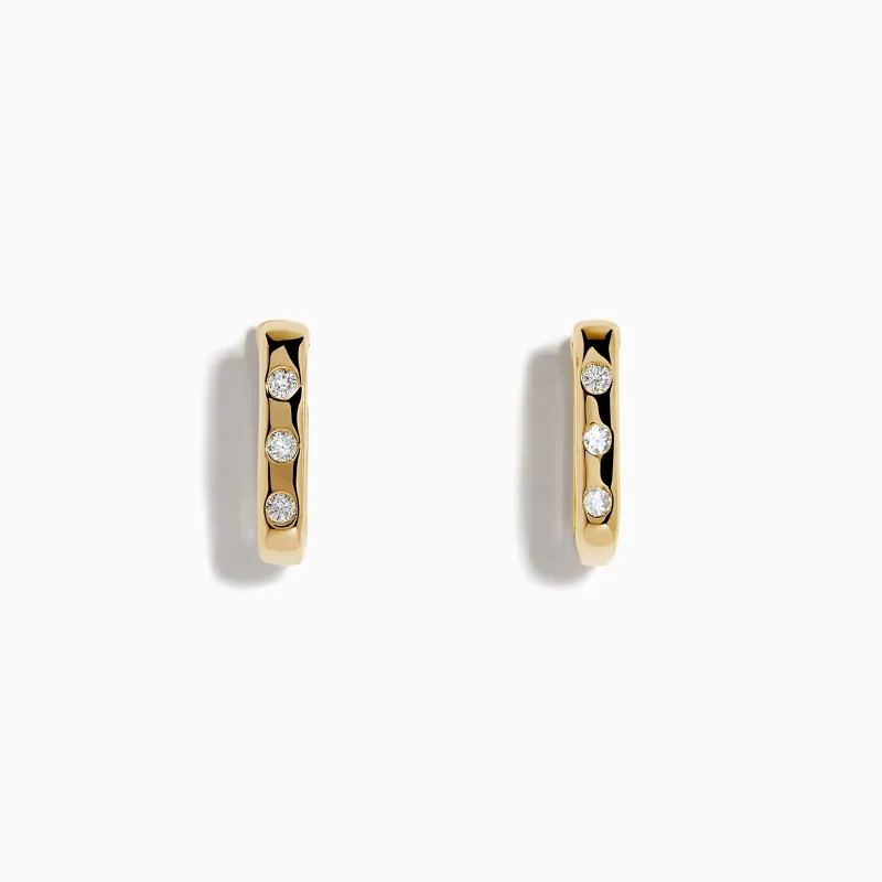 14K Yellow Gold Diamond Rectangular Huggie Earrings made by Effy