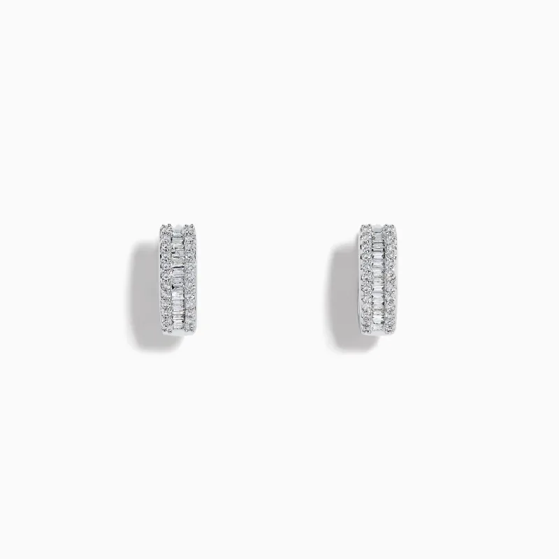 14K White Gold Diamond Triple-Row Channel-Set Huggie Earrings made by Effy