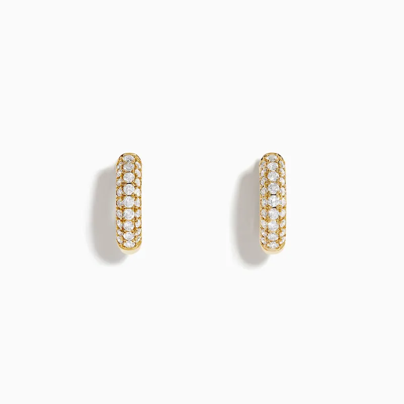 14K Yellow Gold Diamond 3-Row Pavé Huggie Earrings made by Effy