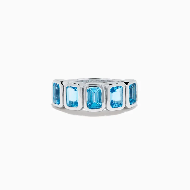 Sterling Silver Blue Topaz Five-Stone Emerald-Cut Bezel-Set Ring made by Effy