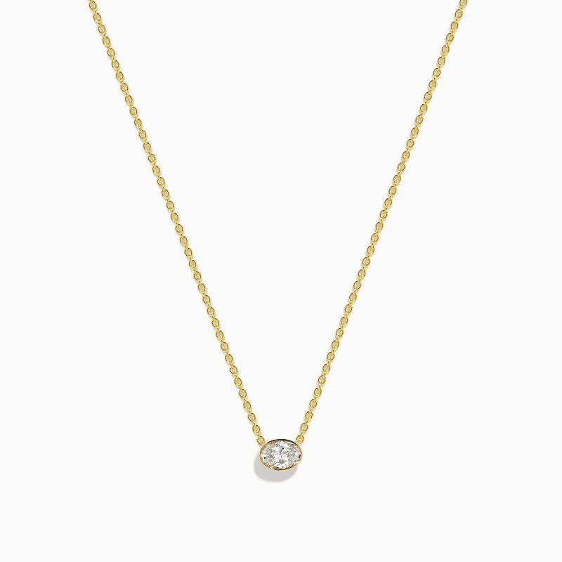 Lab Grown Diamond Oval Bezel-Set Solitaire Necklace in 14K Yellow Gold made by Effy