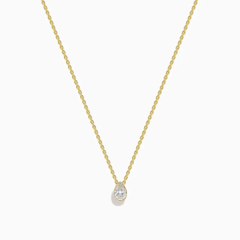 Lab Grown Diamond Pear Bezel-Set Solitaire Pendant in 14K Yellow Gold made by Effy
