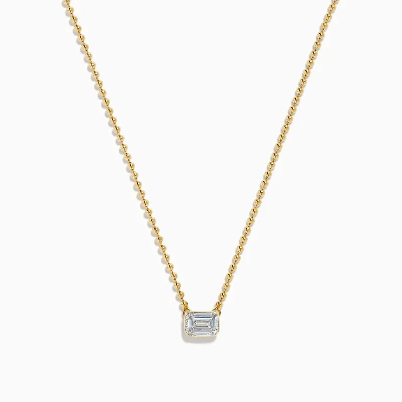 Lab Grown Diamond Emerald-Cut Bezel-Set Solitaire Necklace in 14K Yellow Gold made by Effy