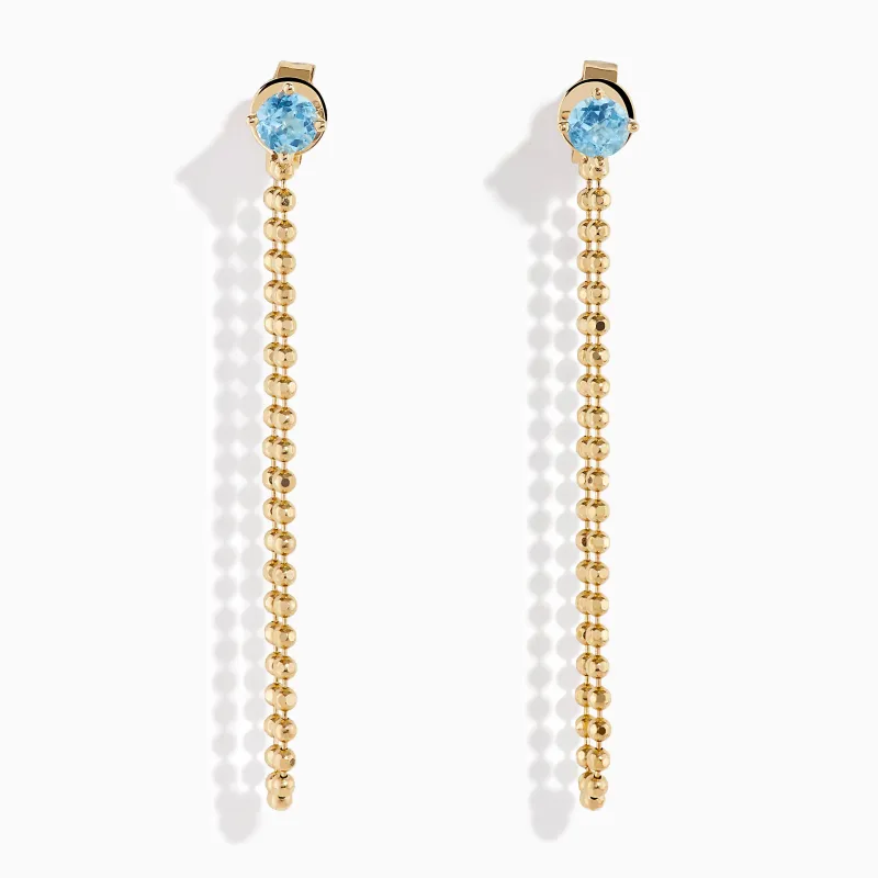 14K Yellow Gold Blue Topaz Beaded Chain Drop Earrings made by Effy