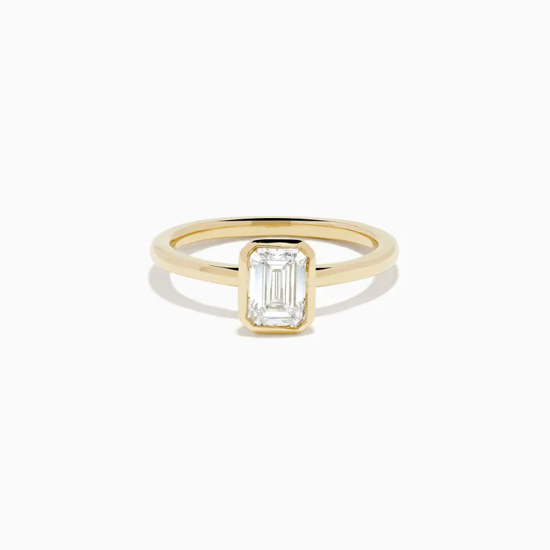 Lab Grown Diamond Emerald-Cut Bezel-Set Solitaire Ring in 14K Yellow Gold made by Effy