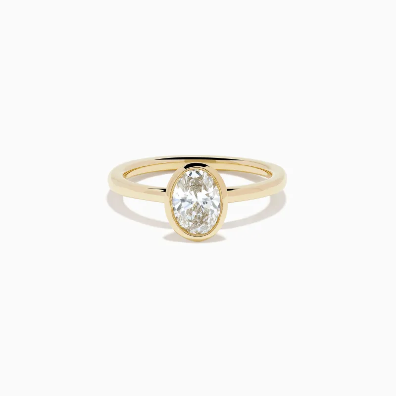 Lab Grown Diamond Oval Bezel-Set Solitaire Ring in 14K Yellow Gold made by Effy