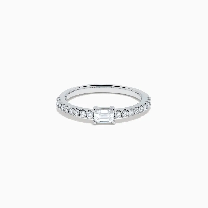 Lab Grown Diamond Emerald-Cut East-West Ring in 14K White Gold made by Effy