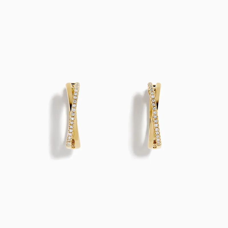 14K Yellow Gold Diamond Crossover Pave Huggie Earrings made by Effy