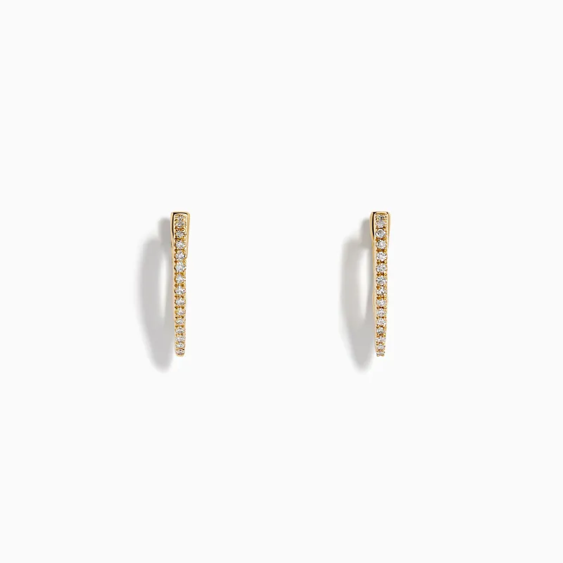 14K Yellow Gold Diamond Tapered Pavé Huggie Earrings made by Effy