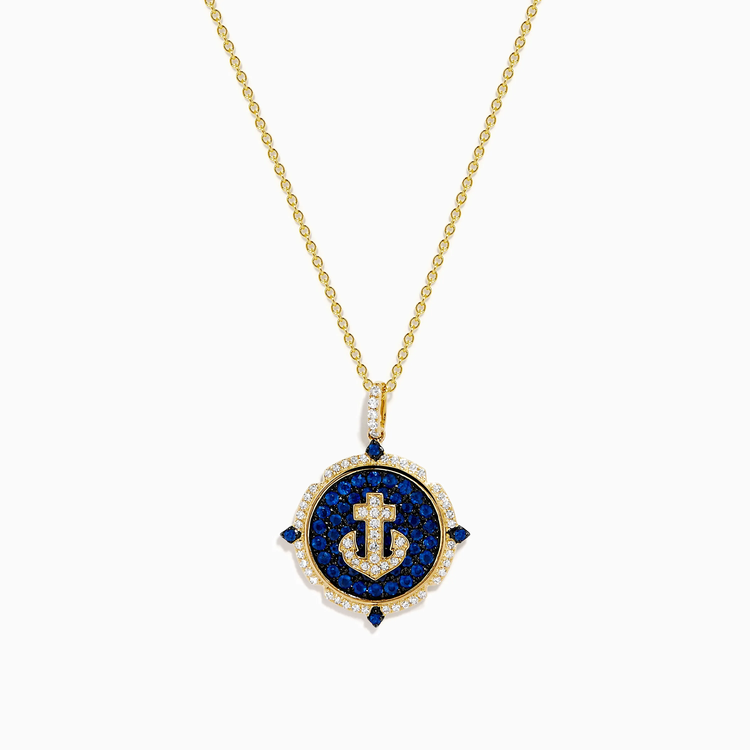 14K Yellow Gold Blue Sapphire and Diamond Anchor Medallion Pendant sold by Effy
