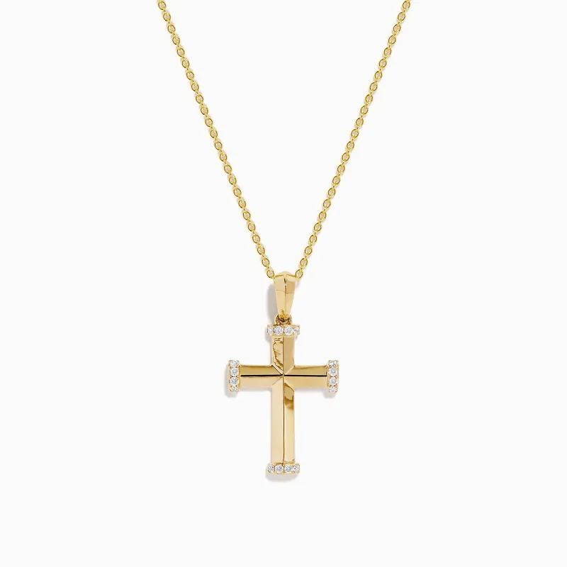 14K Yellow Gold Diamond Polished Cross Pendant made by Effy