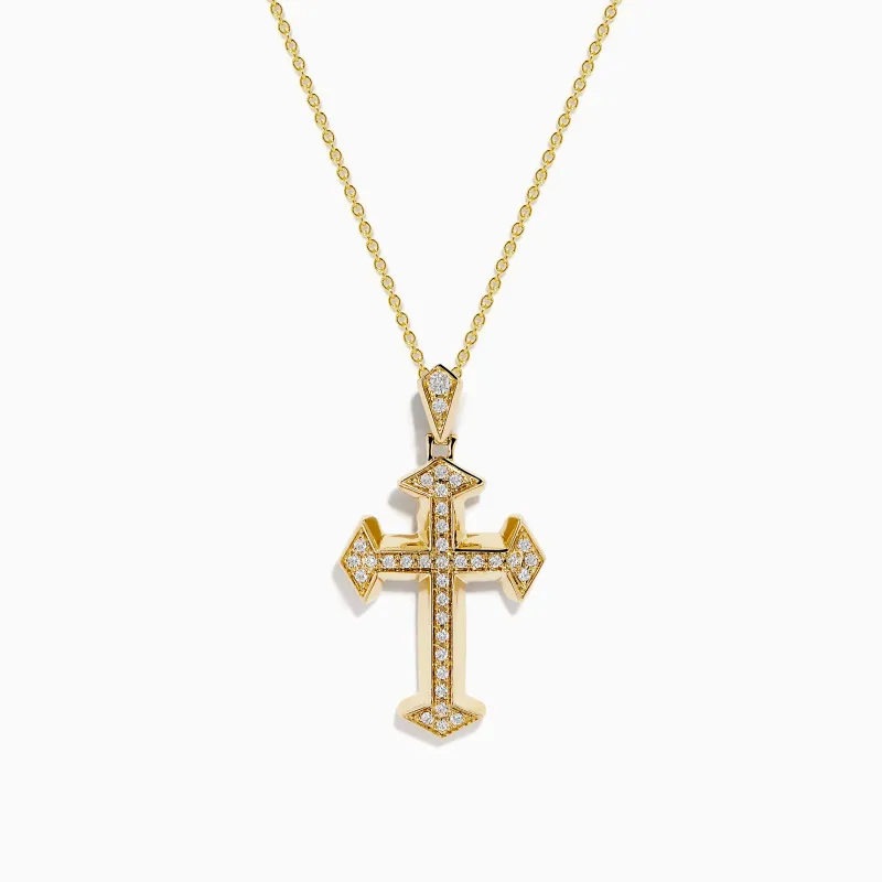 14K Yellow Gold Diamond Cross Pendant made by Effy