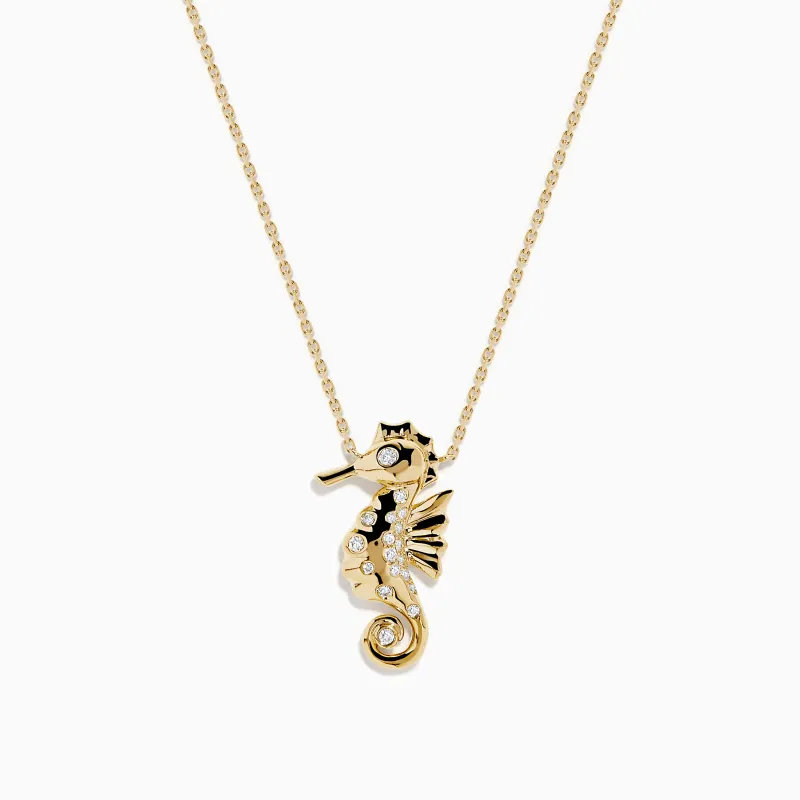 14K Yellow Gold Diamond Seahorse Pendant made by Effy